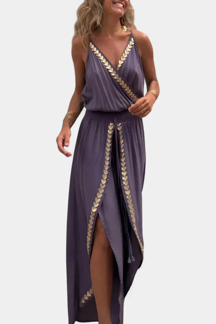 Olivia | Altın Detaylı Eşsiz Jumpsuit ve Bacak Yırtmaçlı