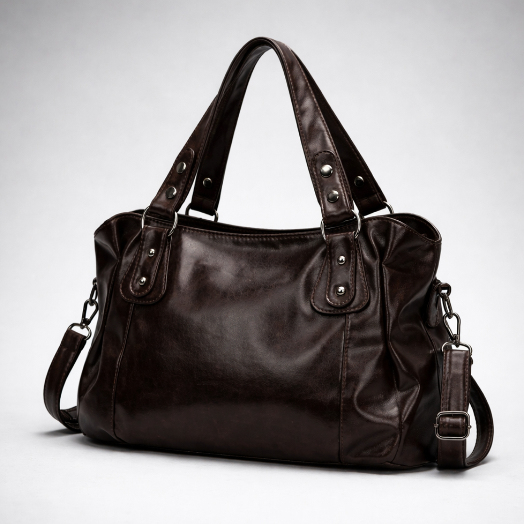 Large coffee brown vintage shoulder bag