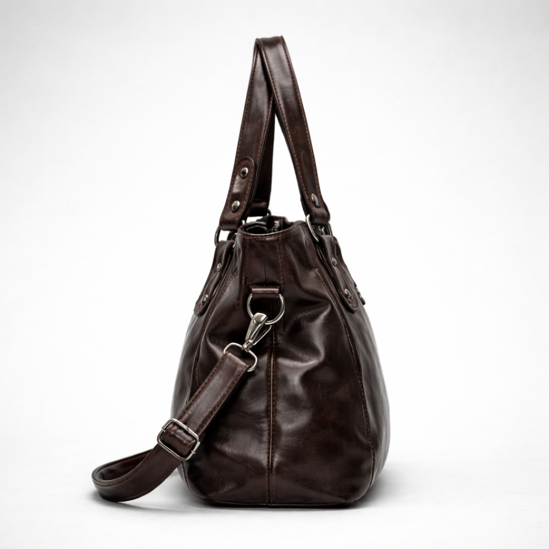 Large coffee brown vintage shoulder bag